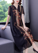 Load image into Gallery viewer, Vintage V Neck Print Patchwork Silk Maxi Dress Short Sleeve