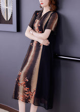 Load image into Gallery viewer, Vintage V Neck Print Patchwork Silk Maxi Dress Short Sleeve