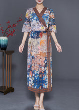 Load image into Gallery viewer, Vintage V Neck Print Tie Waist Chiffon Dress Summer