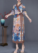 Load image into Gallery viewer, Vintage V Neck Print Tie Waist Chiffon Dress Summer