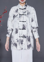 Load image into Gallery viewer, Vintage White Inkwash Painting Print Chinese Button Chiffon Shirt Tops Fall