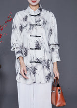 Load image into Gallery viewer, Vintage White Inkwash Painting Print Chinese Button Chiffon Shirt Tops Fall