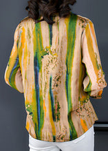 Load image into Gallery viewer, Vintage Yellow V Neck Print Patchwork Silk Shirt Tops Bracelet Sleeve