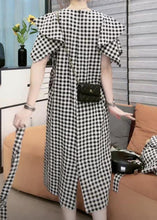 Load image into Gallery viewer, Vogue Black Plaid Tie Waist Long Dresses Short Sleeve