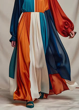 Load image into Gallery viewer, Vogue Colorblock O Neck Patchwork Draping Silk Maxi Dresses Long Sleeve