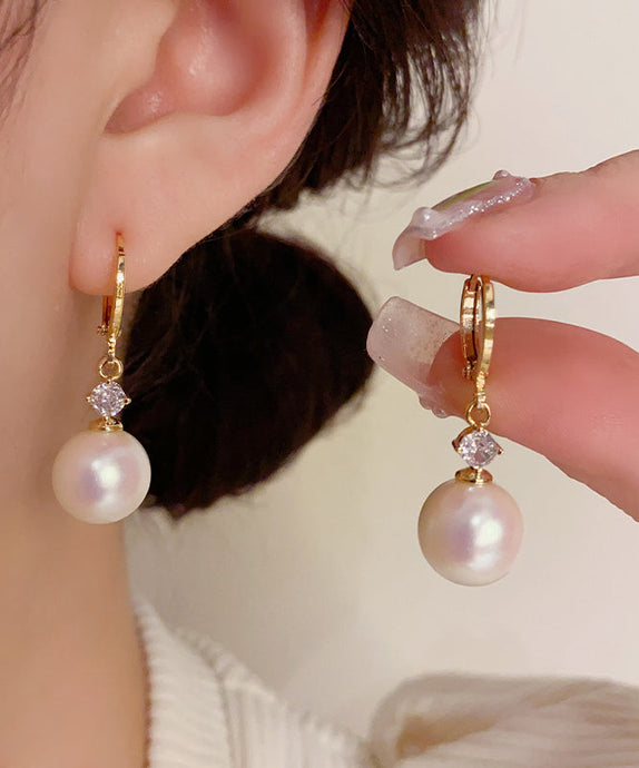 Vogue Gold Copper Overgild Zircon Pearl Drop Earrings