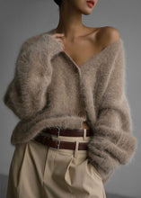 Load image into Gallery viewer, Vogue Khaki V Neck Mink Hair Knitted Sweater Fall