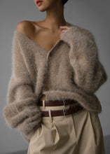 Load image into Gallery viewer, Vogue Khaki V Neck Mink Hair Knitted Sweater Fall