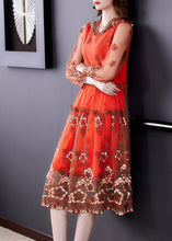 Load image into Gallery viewer, Vogue Orange Embroidered Floral Tulle Hooded Long Dresses Spring