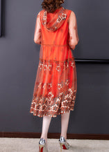 Load image into Gallery viewer, Vogue Orange Embroidered Floral Tulle Hooded Long Dresses Spring