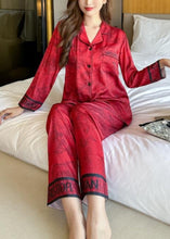 Load image into Gallery viewer, Vogue Red Print Silk Shirts And Wide Leg Pants Two Pieces Set Long Sleeve