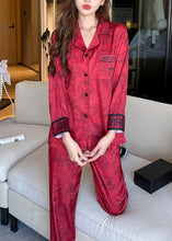 Load image into Gallery viewer, Vogue Red Print Silk Shirts And Wide Leg Pants Two Pieces Set Long Sleeve