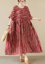 Load image into Gallery viewer, Vogue Red Striped O-Neck Long Dresses Short Sleeve