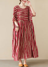 Load image into Gallery viewer, Vogue Red Striped O-Neck Long Dresses Short Sleeve