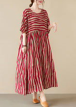 Load image into Gallery viewer, Vogue Red Striped O-Neck Long Dresses Short Sleeve