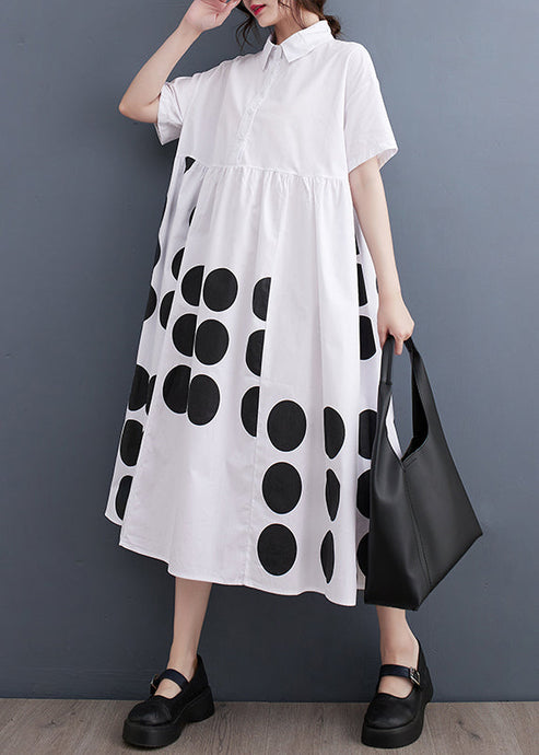 Vogue White Peter Pan Collar Dot Print Maxi Dress Summer