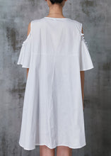 Load image into Gallery viewer, White Cotton Mid Dress Tasseled Embroidered Summer