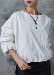 White Cotton Sweatshirts Top Oversized Drawstring Spring