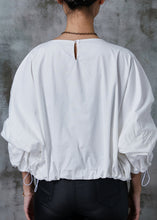 Load image into Gallery viewer, White Cotton Sweatshirts Top Oversized Drawstring Spring