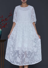 Load image into Gallery viewer, White Jacquard Chiffon Holiday Dress Draping Summer