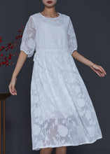 Load image into Gallery viewer, White Jacquard Chiffon Holiday Dress Draping Summer