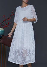 Load image into Gallery viewer, White Jacquard Chiffon Holiday Dress Draping Summer