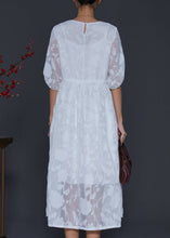 Load image into Gallery viewer, White Jacquard Chiffon Holiday Dress Draping Summer