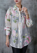 Load image into Gallery viewer, White Linen Silk UPF 50+ Shirt Top Embroidered Summer