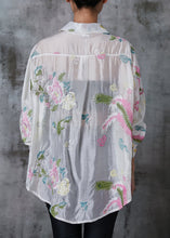 Load image into Gallery viewer, White Linen Silk UPF 50+ Shirt Top Embroidered Summer