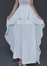 Load image into Gallery viewer, White Patchwork Chiffon Wide Leg Pants Ruffled Summer