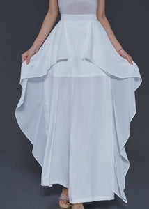 White Patchwork Chiffon Wide Leg Pants Ruffled Summer