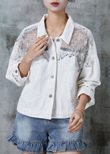 Load image into Gallery viewer, White Patchwork Tulle Denim Jacket Zircon Spring