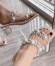 Load image into Gallery viewer, White Peep Toe Chunky Fashion Splicing Nail Bead Slide Sandals