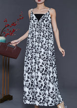 Load image into Gallery viewer, White Print Chiffon Spaghetti Strap Dress Exra Large Hem Summer