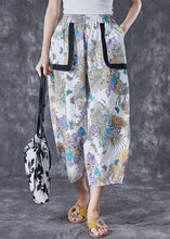 Load image into Gallery viewer, White Print Cotton Harem Pants Oversized Pockets Summer