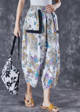 Load image into Gallery viewer, White Print Cotton Harem Pants Oversized Pockets Summer