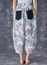 Load image into Gallery viewer, White Print Cotton Harem Pants Oversized Pockets Summer