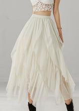 Load image into Gallery viewer, White Ruffleds Chiffon Skirt Elastic Waist Summer