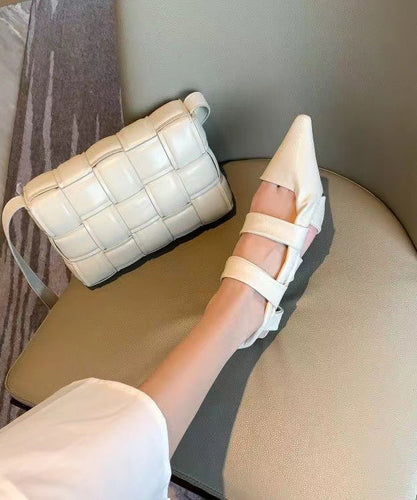 White Sandals Wedge Cowhide Leather Fashion Pointed Toe