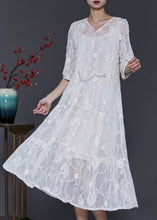 Load image into Gallery viewer, White Silk Maxi Dress V Neck Embroidered Half Sleeve