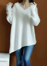 Load image into Gallery viewer, White Solid Cozy Knit Sweaters Top V Neck Spring