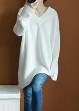 Load image into Gallery viewer, White Solid Cozy Knit Sweaters Top V Neck Spring