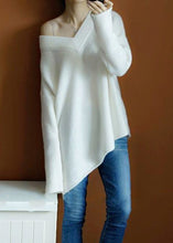 Load image into Gallery viewer, White Solid Cozy Knit Sweaters Top V Neck Spring