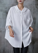 Load image into Gallery viewer, White Striped Cotton Shirt Top Hooded Summer