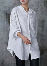 Load image into Gallery viewer, White Striped Cotton Shirt Top Hooded Summer