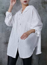 Load image into Gallery viewer, White Striped Cotton Shirt Top Hooded Summer