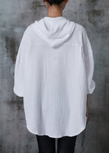 Load image into Gallery viewer, White Striped Cotton Shirt Top Hooded Summer