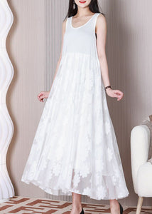 White Tulle Patchwork Cotton Dresses O Neck Summer