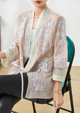 Load image into Gallery viewer, Women Apricot Embroidered Silk Cotton Cardigan Summer