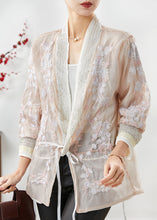 Load image into Gallery viewer, Women Apricot Embroidered Silk Cotton Cardigan Summer